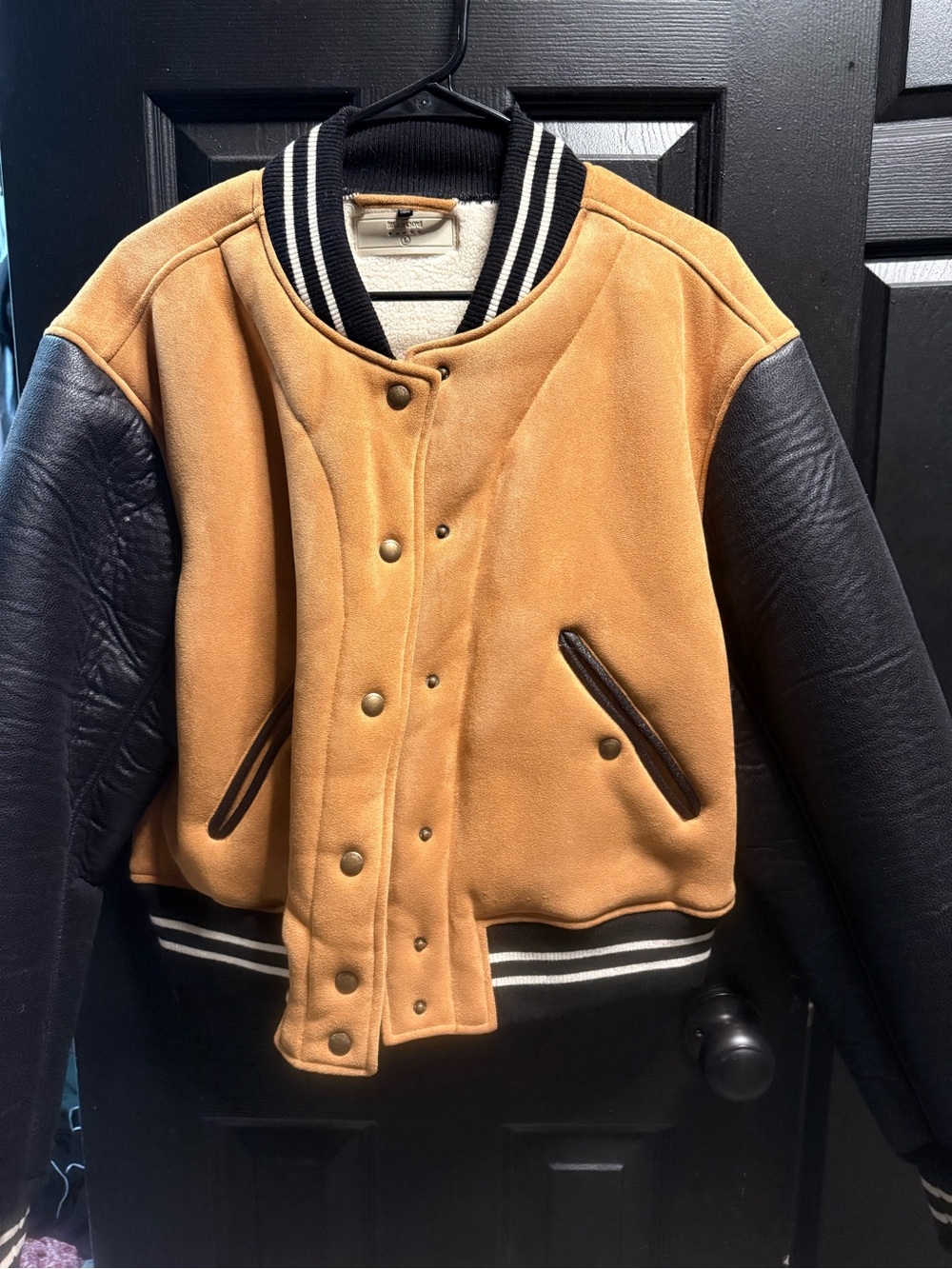 Blank NYC Black Jacket with Cream Sherpa Lining from Free People